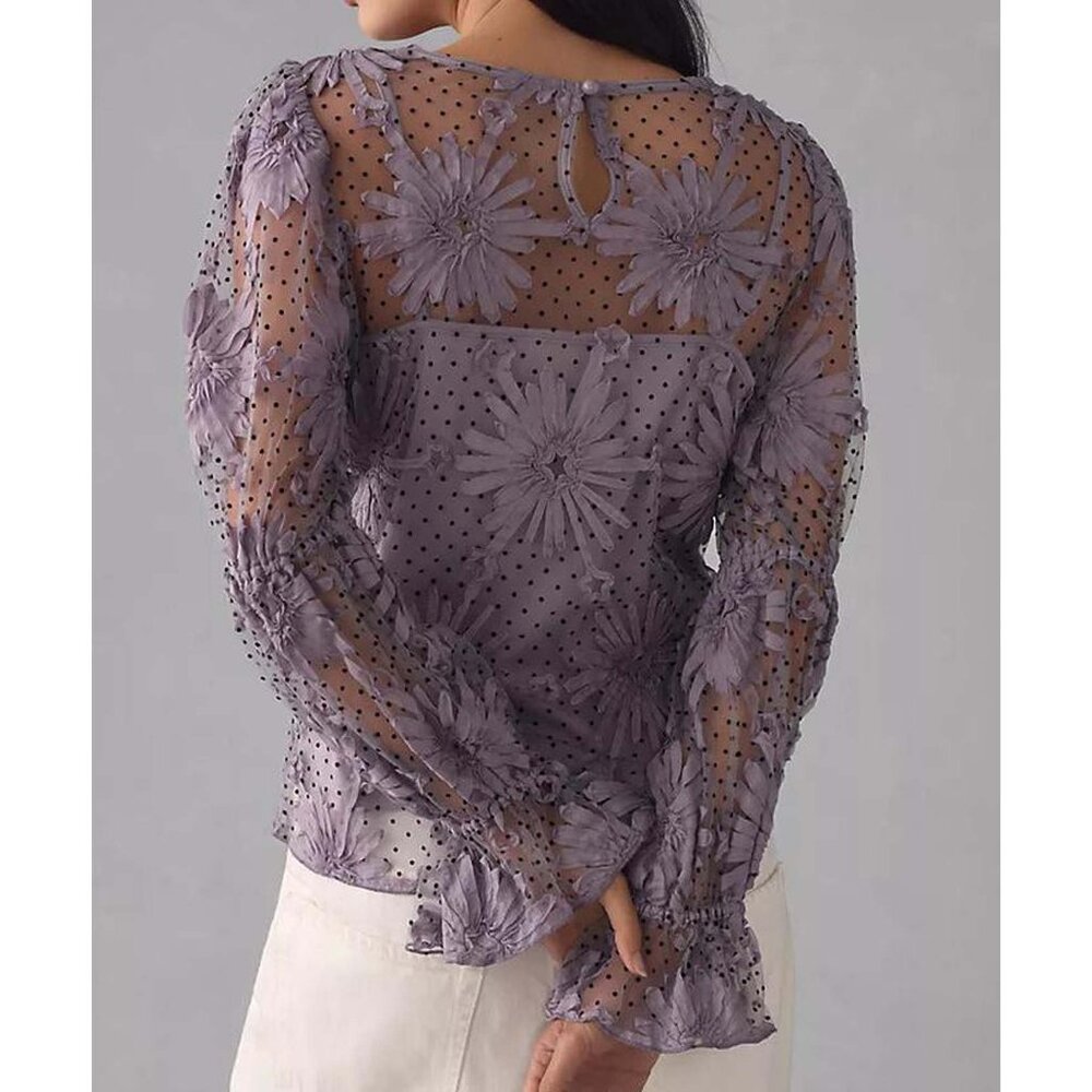 NWT sz XL 10-12 Polka Dot Floral blouse - Picture 4 of 13